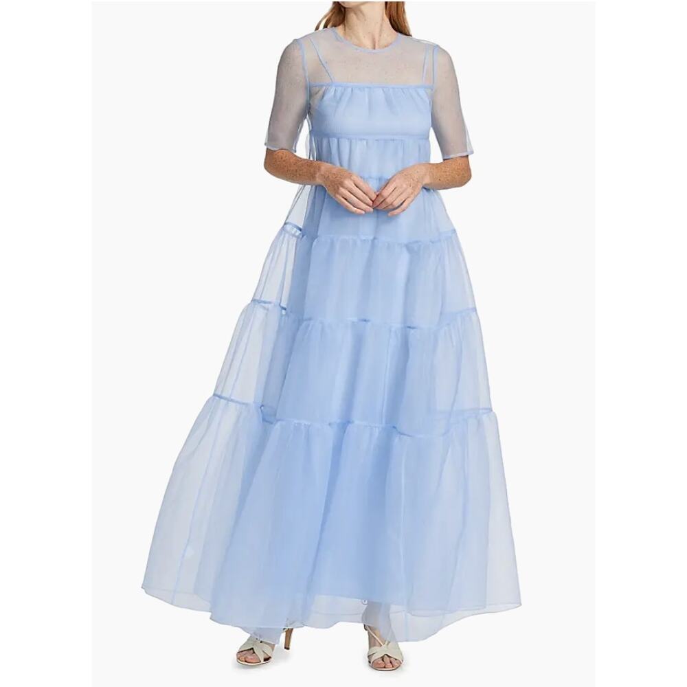 STAUD Hyacinth Tiered Organza Maxi Dress in French Blue size M